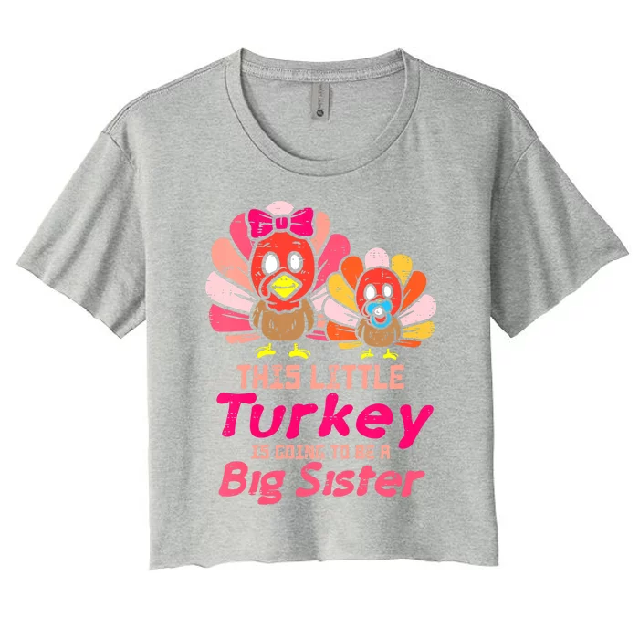 Little Turkey Big Cute Sister Fall Season Thanksgiving Women's Crop Top Tee