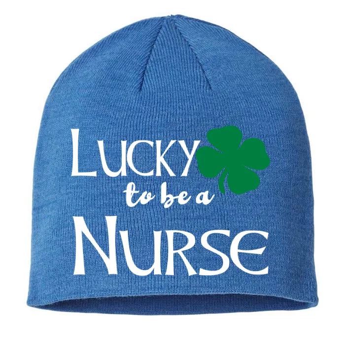 Lucky To Be A School Nurse St Patricks Day Irish Green Gift 8 1/2in Sustainable Knit Beanie