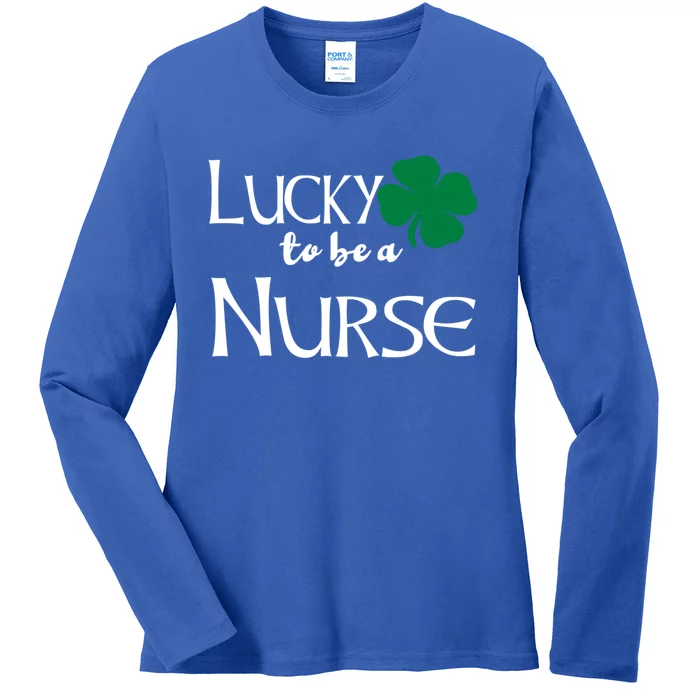 Lucky To Be A School Nurse St Patricks Day Irish Green Gift Ladies Long Sleeve Shirt