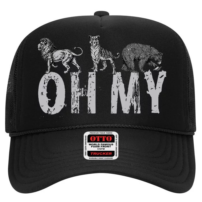 Lions Tigers Bears Oh My Classic Wizard Of Oz Inspired High Crown Mesh Trucker Hat