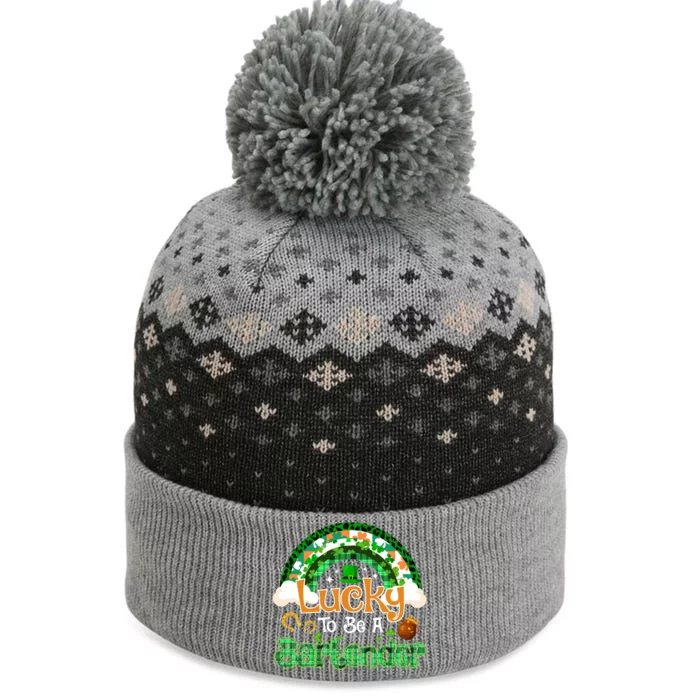 Lucky To Be Bartender Shamrock Rainbow Patrick Day Gift The Baniff Cuffed Pom Beanie