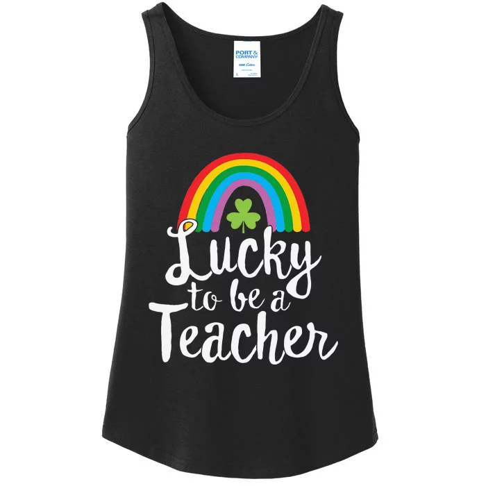 Lucky To Be A Teacher St Patricks Day School Teach Ladies Essential Tank