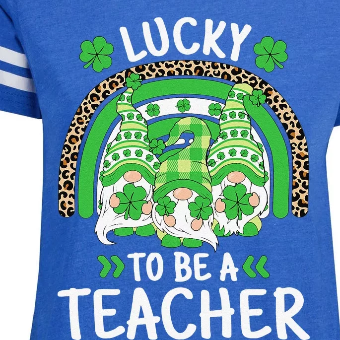 Lucky To Be A Teacher St Patricks Day Shamrock Gnome Rainbow Enza Ladies Jersey Football T-Shirt