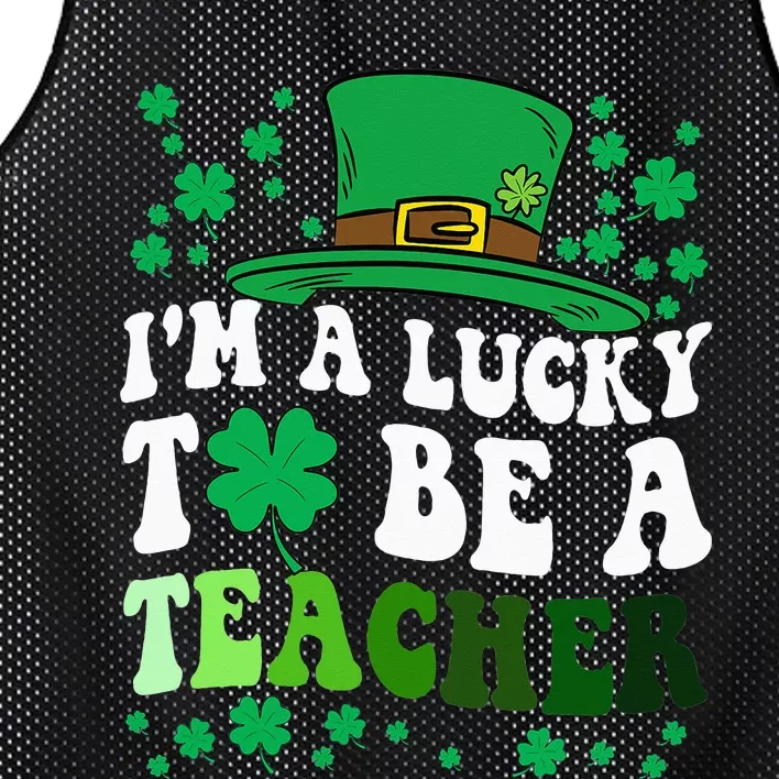 Lucky To Be A Teacher St Patricks Day Irish Shamrock Mesh Reversible Basketball Jersey Tank