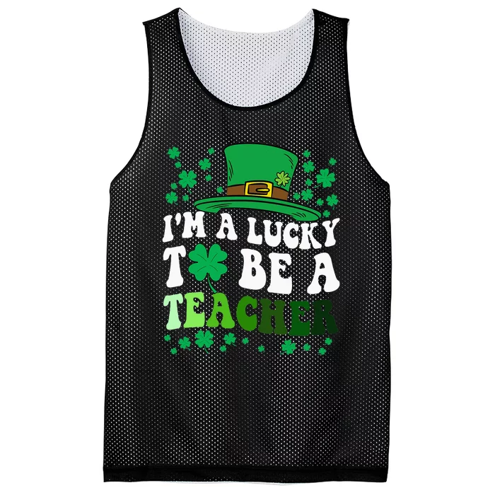 Lucky To Be A Teacher St Patricks Day Irish Shamrock Mesh Reversible Basketball Jersey Tank