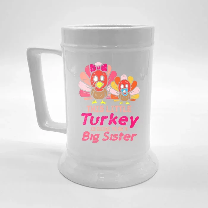 Little Turkey Big Cute Sister Fall Season Thanksgiving Front & Back Beer Stein