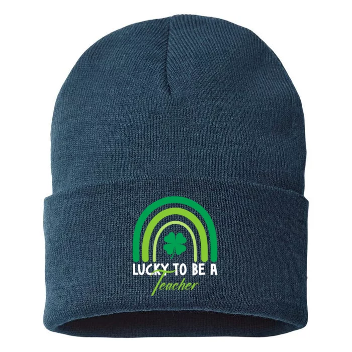 Lucky To Be A Teacher St Patricks Day Sustainable Knit Beanie