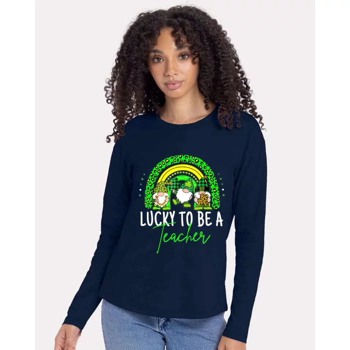 Lucky To Be A Teacher St Patricks Day Shamrock Gnome Rainbow Womens Cotton Relaxed Long Sleeve T-Shirt