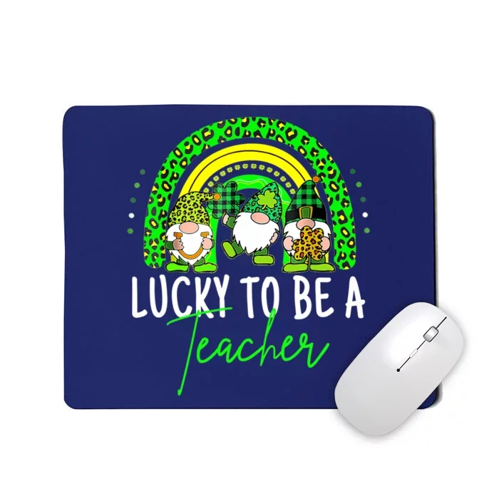 Lucky To Be A Teacher St Patricks Day Shamrock Gnome Rainbow Mousepad