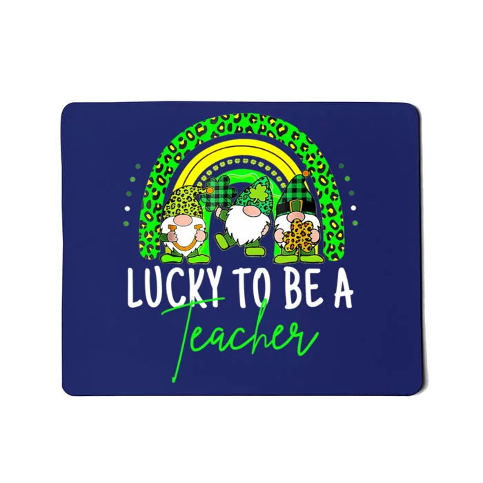 Lucky To Be A Teacher St Patricks Day Shamrock Gnome Rainbow Mousepad