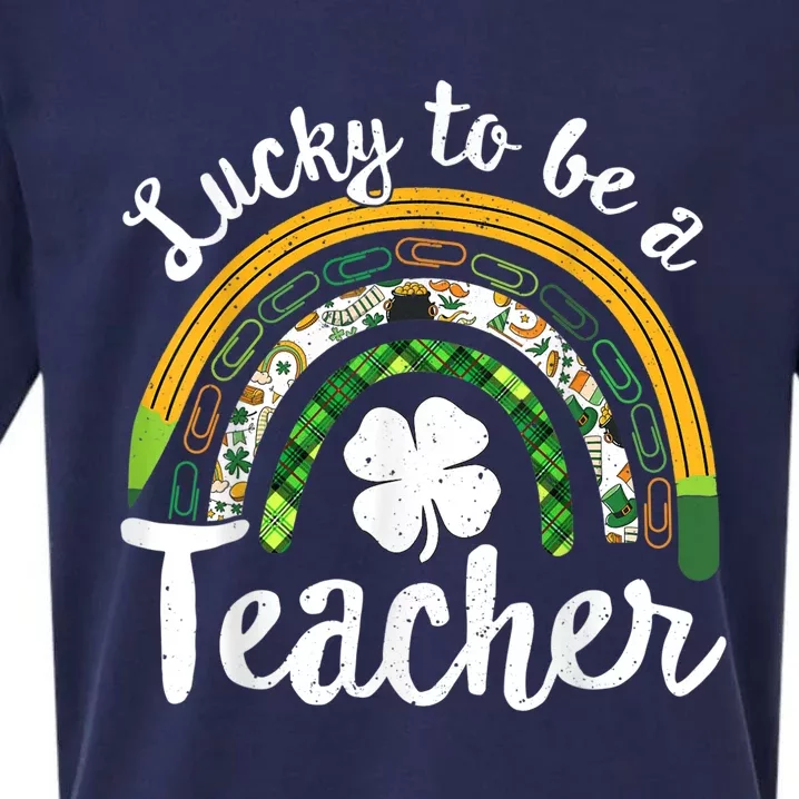 Lucky To Be A Teacher St Patricks Day Rainbow Teacher School Sueded Cloud Jersey T-Shirt