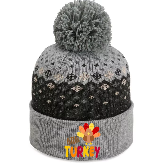 Little Turkey Cute Thanksgiving Holiday The Baniff Cuffed Pom Beanie