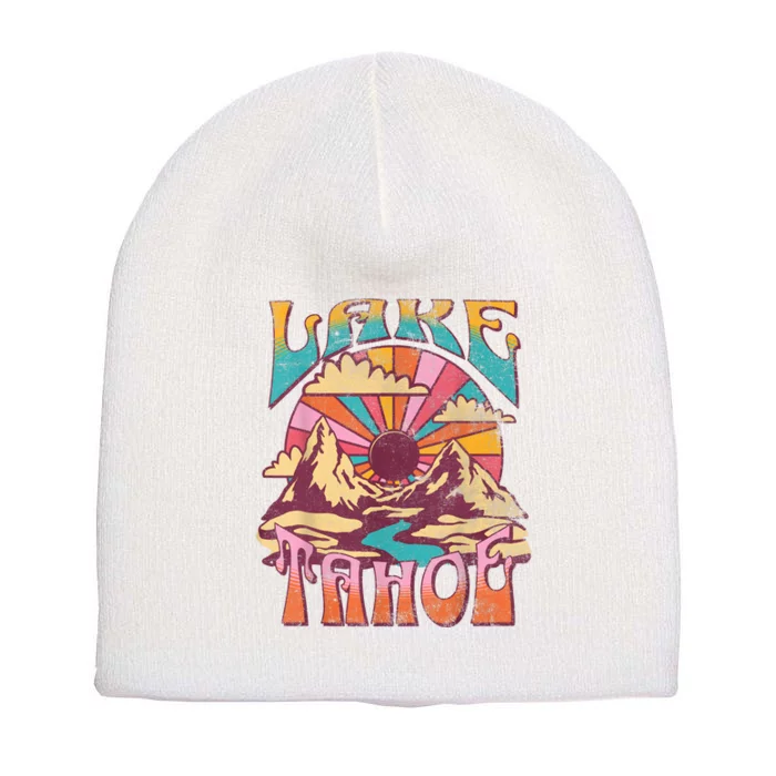 Lake Tahoe California Nature Hiking Mountains Outdoors Retro Short Acrylic Beanie