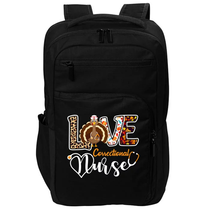 Love Turkey Correctional Nurse Leopard Heart Thanksgiving Gift Impact Tech Backpack