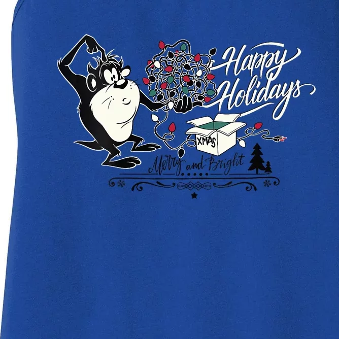 Looney Tunes Christmas Taz Happy Holidays Merry And Bright Vneck Women's Racerback Tank