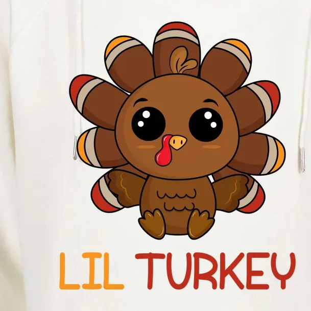 Lil Turkey Cute Thanksgiving Womens Funnel Neck Pullover Hood