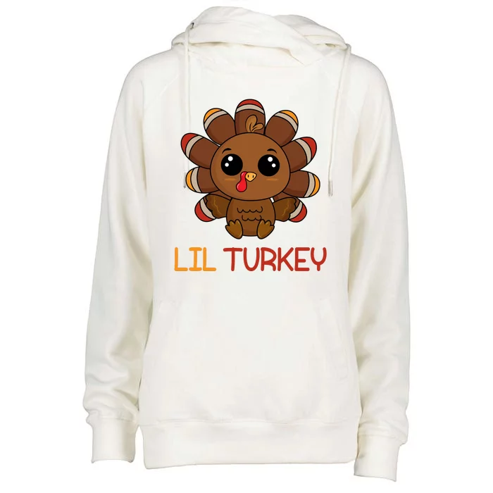 Lil Turkey Cute Thanksgiving Womens Funnel Neck Pullover Hood