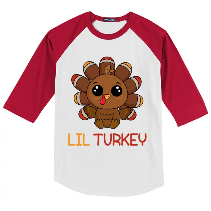 Lil Turkey Cute Thanksgiving Kids Colorblock Raglan Jersey