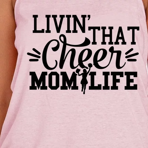 Livin That Cheer Mom Life Cheerleader Gift Women's Knotted Racerback Tank