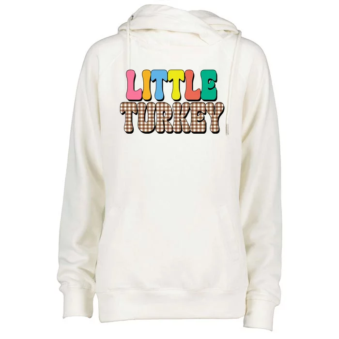 Little Turkey Cute Thanksgiving Colorful Womens Funnel Neck Pullover Hood