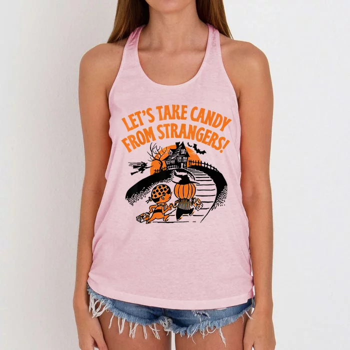 LetS Take Candy From Strangers Funny Halloween Women's Knotted Racerback Tank