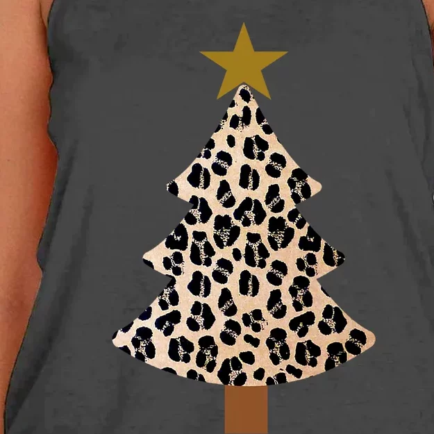 Leopard Tree Christmas Animal Lovers Xmas Women's Knotted Racerback Tank