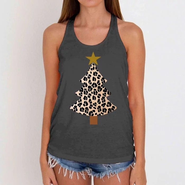 Leopard Tree Christmas Animal Lovers Xmas Women's Knotted Racerback Tank