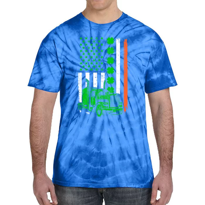 Lucky Truck Driver Irish American Flag St Patrick's Day Gift Tie-Dye T-Shirt