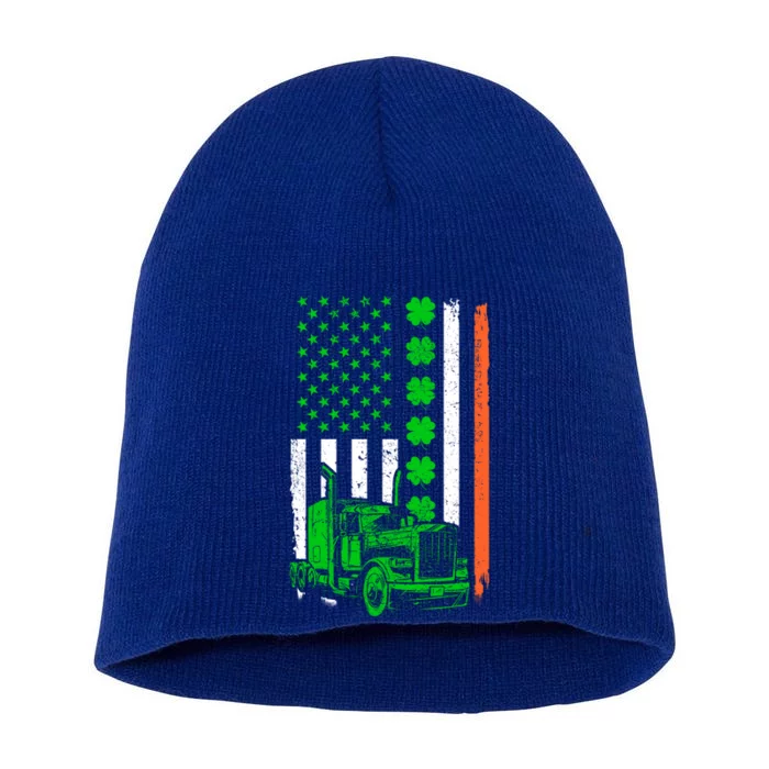 Lucky Truck Driver Irish American Flag St Patrick's Day Gift Short Acrylic Beanie