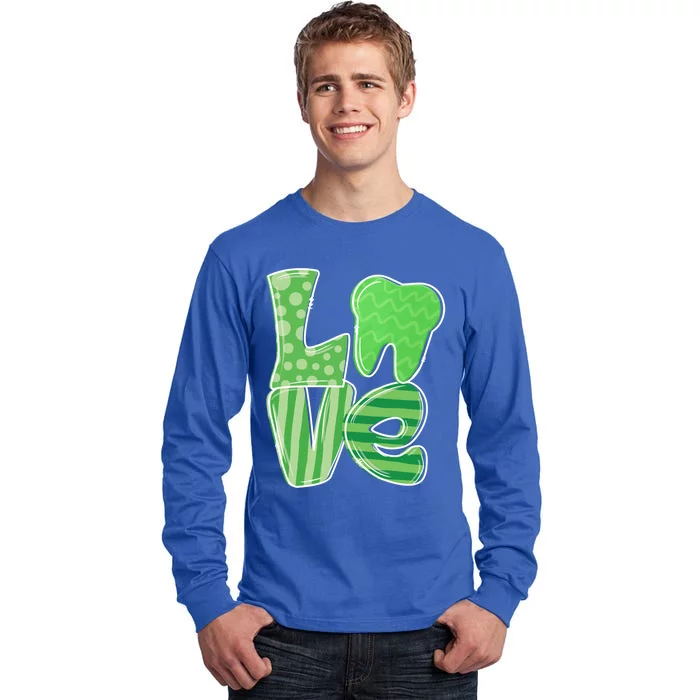 Love Tooth Dentist Dental Assistant St Patrick's Day Funny Gift Tall Long Sleeve T-Shirt