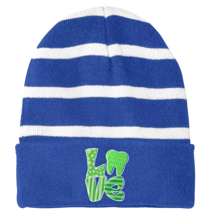 Love Tooth Dentist Dental Assistant St Patrick's Day Funny Gift Striped Beanie with Solid Band