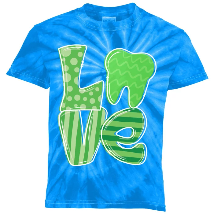 Love Tooth Dentist Dental Assistant St Patrick's Day Funny Gift Kids Tie-Dye T-Shirt