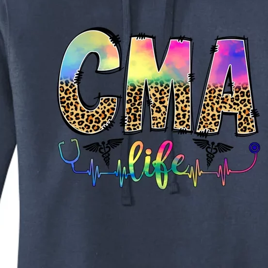 Leopard Tie Dye Cma Life Stethoscope Funny Nursing Nurse Gift Women's Pullover Hoodie