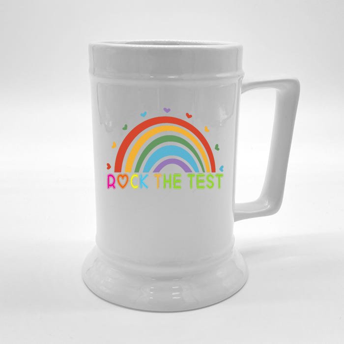 Love Test Day Rock The Test Teacher Testing Day Rainbow Teacher Front & Back Beer Stein