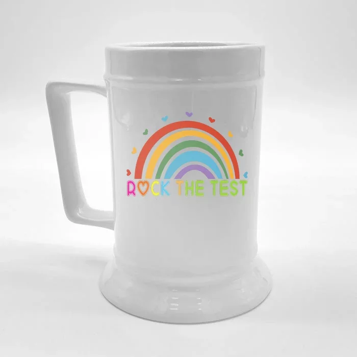 Love Test Day Rock The Test Teacher Testing Day Rainbow Teacher Front & Back Beer Stein