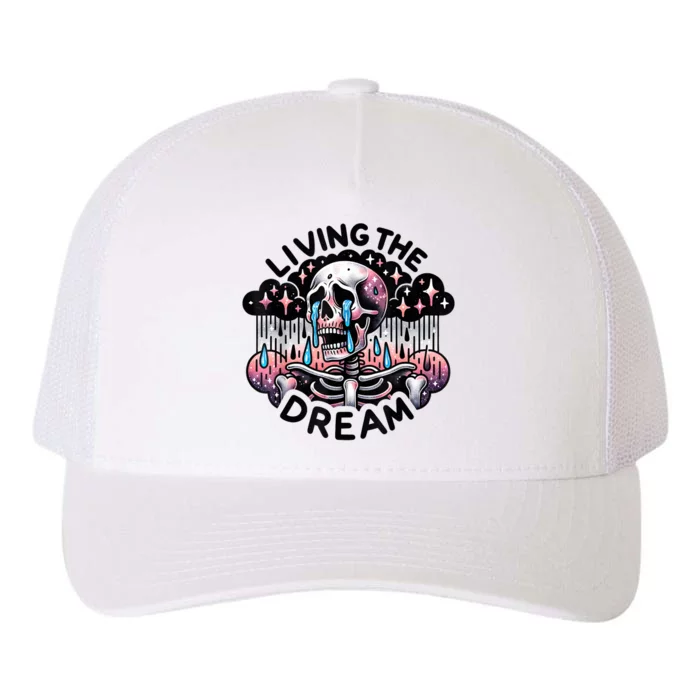 Living The Dream Snarky Skeleton Yupoong Adult 5-Panel Trucker Hat