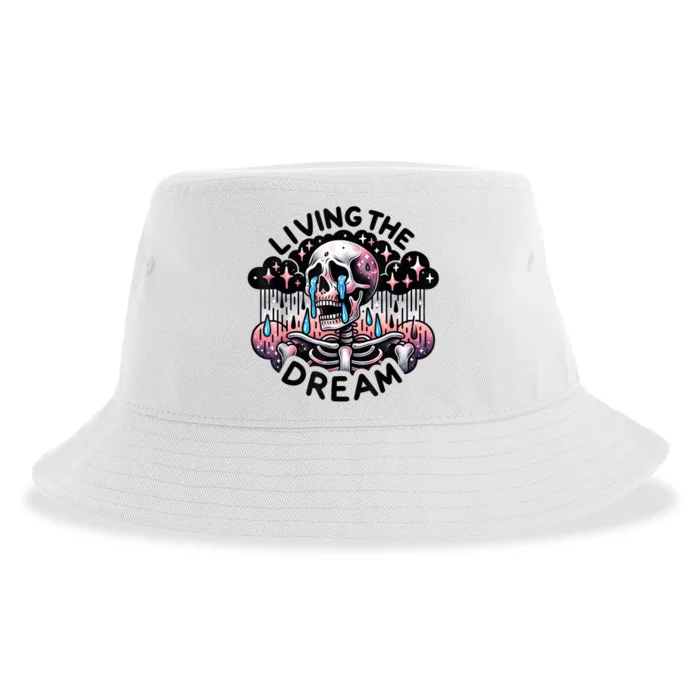 Living The Dream Snarky Skeleton Sustainable Bucket Hat