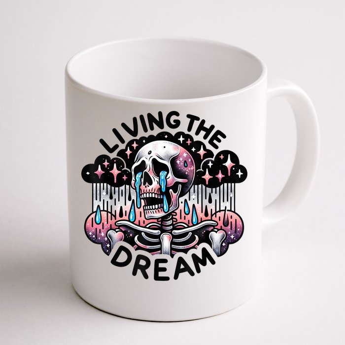 Living The Dream Snarky Skeleton Front & Back Coffee Mug