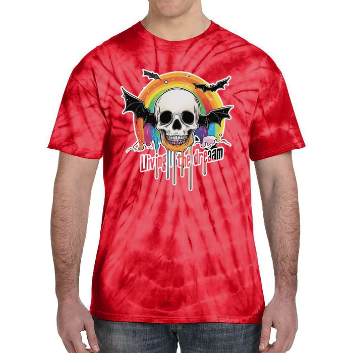 Living The Dream Spooky Skull Halloween Vibe Bat Tie-Dye T-Shirt