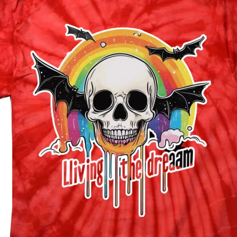 Living The Dream Spooky Skull Halloween Vibe Bat Tie-Dye T-Shirt