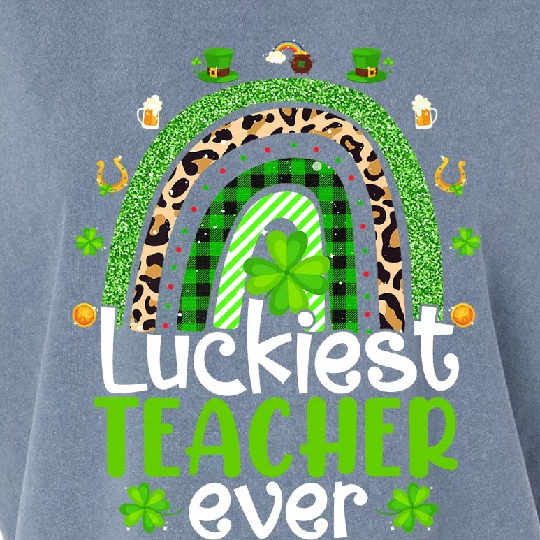 Luckiest Teacher Ever Rainbow St Patricks Day Garment-Dyed Women's Muscle Tee