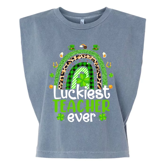 Luckiest Teacher Ever Rainbow St Patricks Day Garment-Dyed Women's Muscle Tee