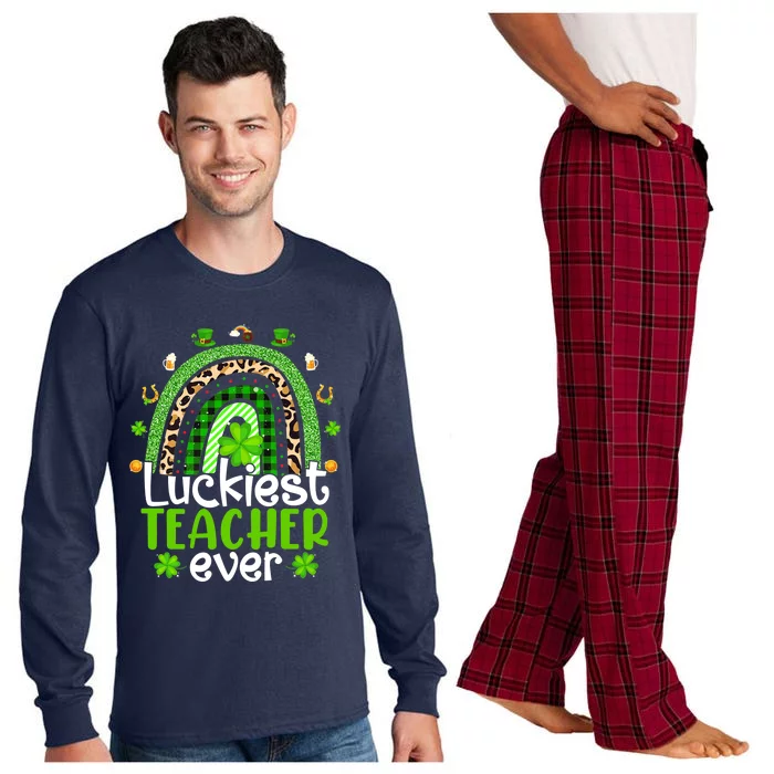 Luckiest Teacher Ever Rainbow St Patricks Day Long Sleeve Pajama Set