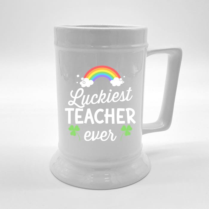 Luckiest Teacher Ever For St Patricks Day School Outfit Funny Gift Front & Back Beer Stein