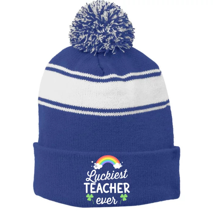 Luckiest Teacher Ever For St Patricks Day School Outfit Gift Stripe Pom Pom Beanie