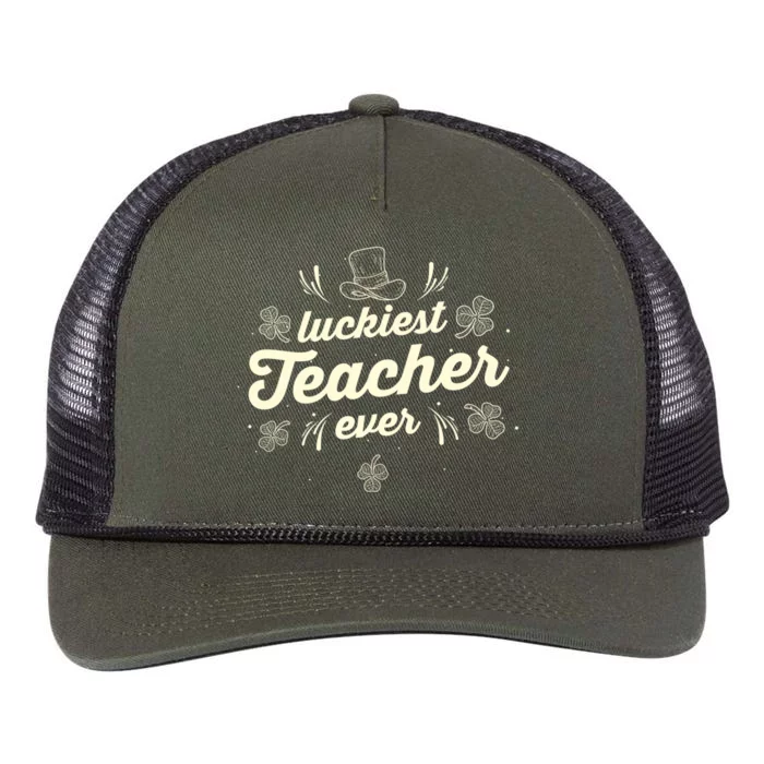 Luckiest Teacher Ever St Patricks Day Lucky Shamrock Gift Retro Rope Trucker Hat Cap