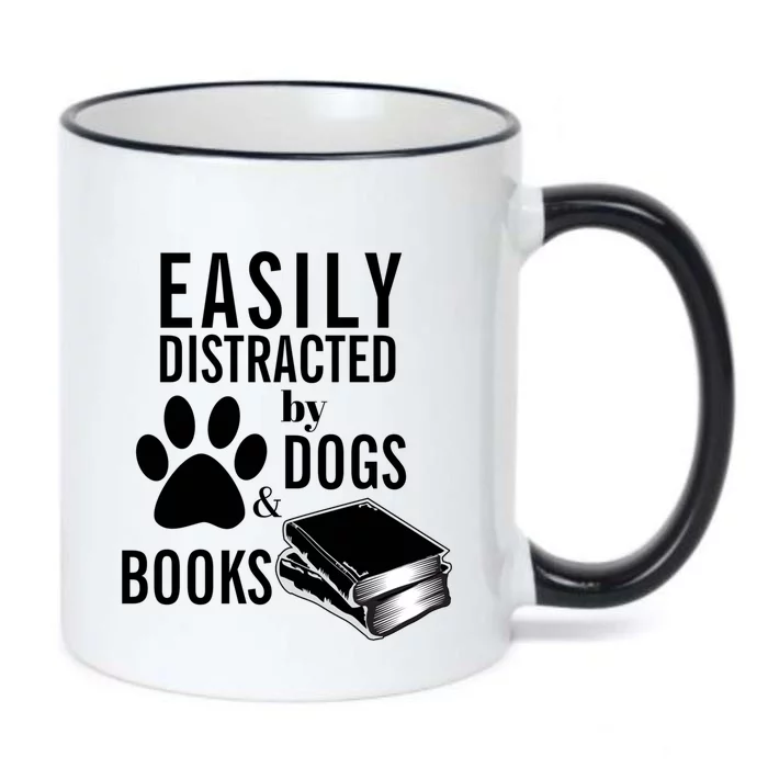 Library Themed Easily Distracted By Books And Dogs Gift Black Color Changing Mug