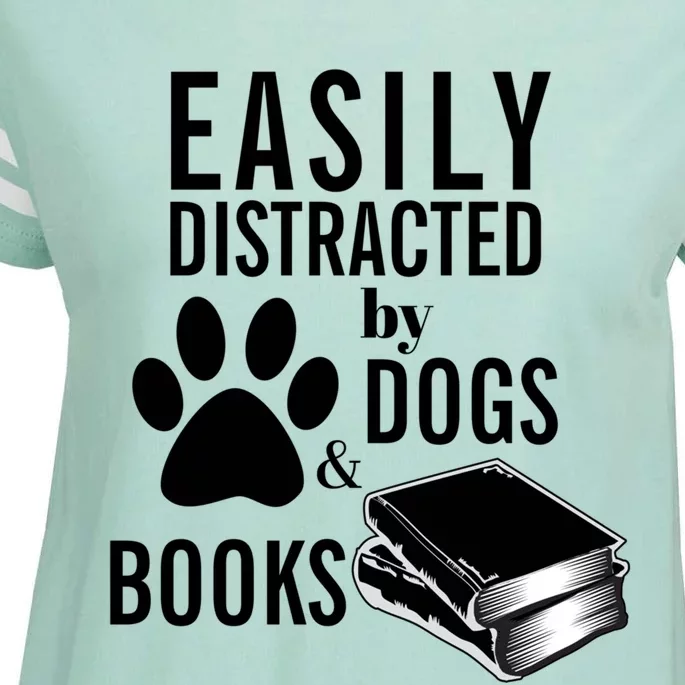 Library Themed Easily Distracted By Books And Dogs Gift Enza Ladies Jersey Football T-Shirt