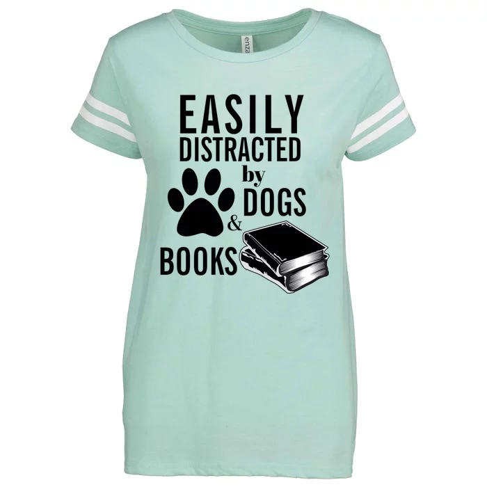 Library Themed Easily Distracted By Books And Dogs Gift Enza Ladies Jersey Football T-Shirt