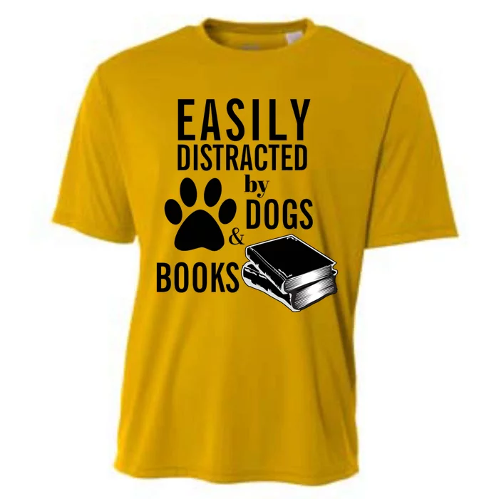 Library Themed Easily Distracted By Books And Dogs Gift Cooling Performance Crew T-Shirt